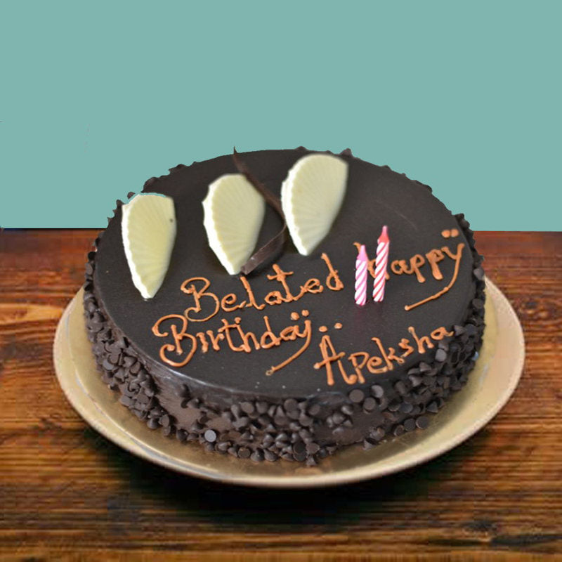 Write Name on Belated Happy Birthday Cake Greeting