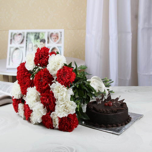 Twenty Endearing Mix Carnations with Eggless Chocolate Cake