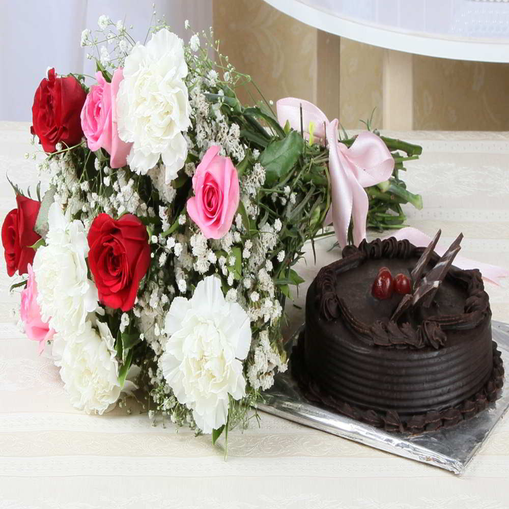 Rustic Pink Floral Bouquet Cake